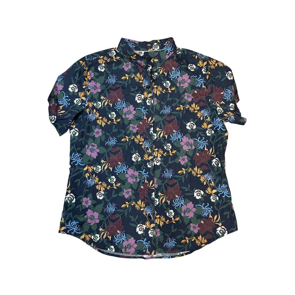 Wildfang Navy Floral Short Sleeve Button-Up Tee